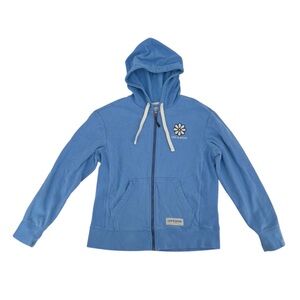Life Is Good Blue Simple Daisy Good Vibes Fleece Zip Hoodie Size Small Women’s